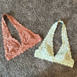 Set of 2 Lace Bralettes L/XL Rose and Mint Green